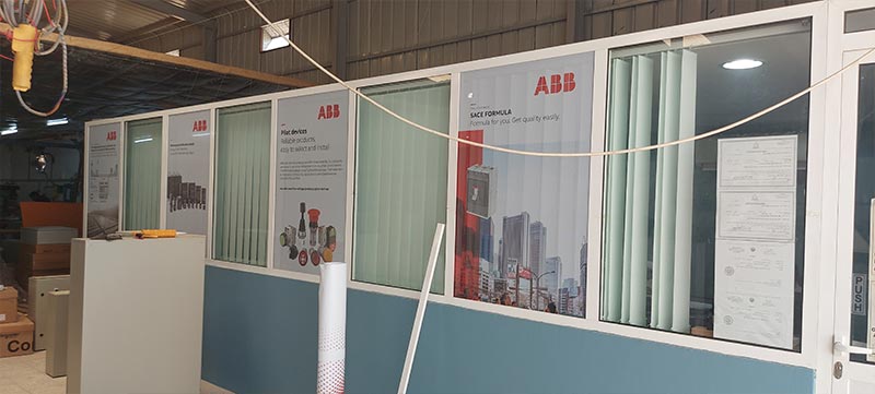 ABB-branded office and showroom area of Ocean Wind Switchgear in Muscat, Oman